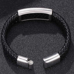 Style Braided Leather Cord Bracelet Stainless Steel